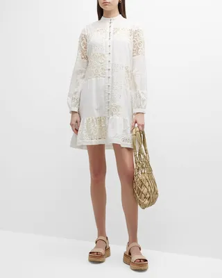 Chet Patchwork Eyelet Mini Dress