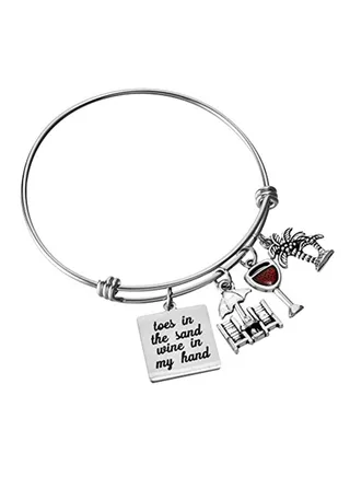 The Sand Wine In My Hand Bangle Adjustable Wire Charm Bracelet 