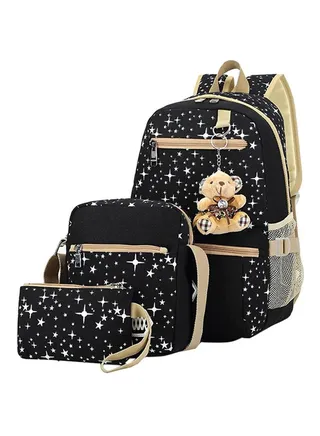 3 Piece Backpack Set Black/Beige 