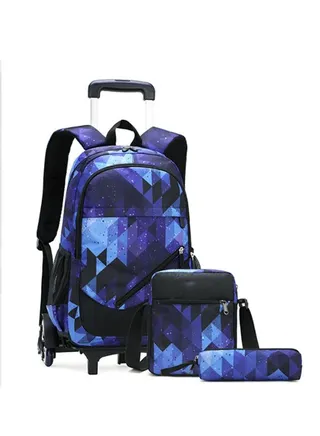 Kids Rolling Backpack 3 Pcs Trolley School Bag Set with Starry-Sky Print Wheel Backpack with 6 Wheels  Wheel Trolley Bag for School 