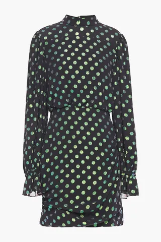 Gathered metallic fil coupé silk-blend crepon mini dress
