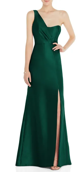 One-Shoulder Satin Twill Trumpet Gown