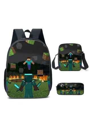 Allover Minecraft Print Backpack Bookbag For Kid School Student Traveling Birthday Gift 17 inch 