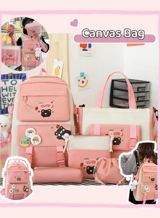 5 pcs Backpack Set, School Bag Kids' Book bag, Casual pack, Travel Backpack, include Shoulder Bag,Handbag,Drawstring&Pencil Bag for Boys or Girls 