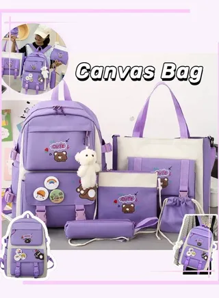 5 pcs Backpack Set, School Bag Kids' Book bag, Casual pack, Travel Backpack, include Shoulder Bag,Handbag,Drawstring&Pencil Bag for Boys or Girls 