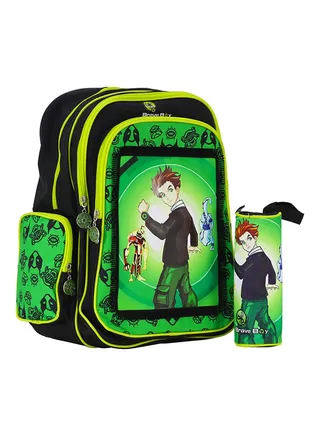 2-Piece Stylish Polyester Backpack Green/Black 