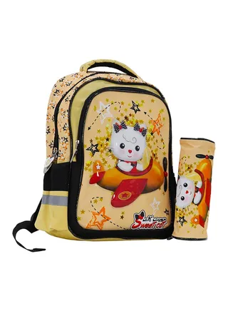 2-Piece Stylish Polyester Backpack Yellow/Black 