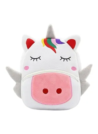 Unicorn Pattened Soft Plush Kindergarten Backpack White/Pink/Red 