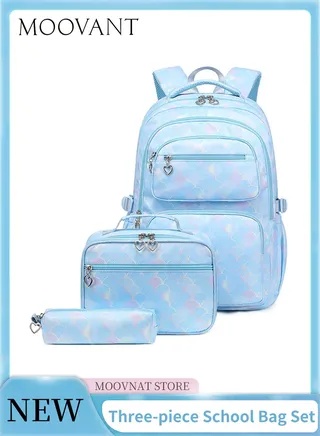 3 Pieces Backpack Set Fashion Student Schoolbag Set Backpack + Lunch Bag + Pen Case USB Waterproof Backpack for 15.6" Laptop Backpack Shoulder Decompression Schoolbag Blue 
