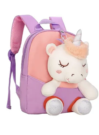 Toddler Kids Cute Adorable Backpack Napkin Doll Snack for Girl Mini Schoolbag with Plush Animal Toy for Preschool Baby 