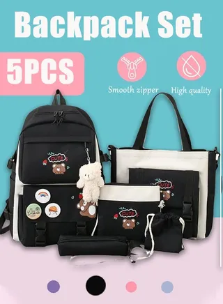 5Pcs Kawaii Backpack Backpack for Girls Student with Kawaii Pin and Accessories with Cross-Body Bag Pencil Case High School College Bookbags Laptop Bag Travel Laptop Backpack Casual Daypacks 