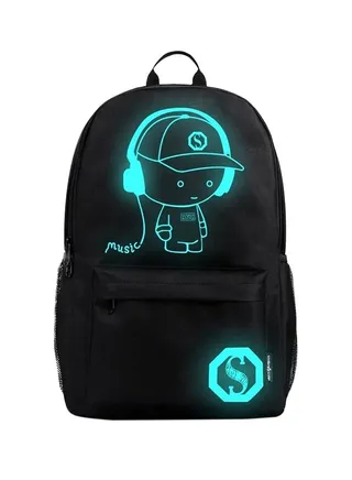 Anti-Theft Student School Bag Anime Luminous Usb Charge Laptop Computer Backpack Black 