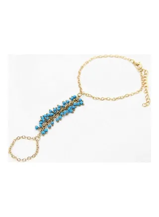 Women's Boho Summer Turquoise Chain Ring One Chain Bracelet 