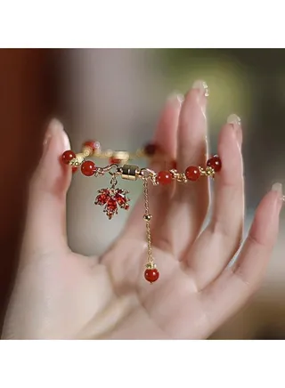 Red Adjustable Maple Leaf Bracelet 