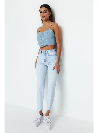 Light Blue High Waist Slim Mom Jeans TWOSS23JE00094 