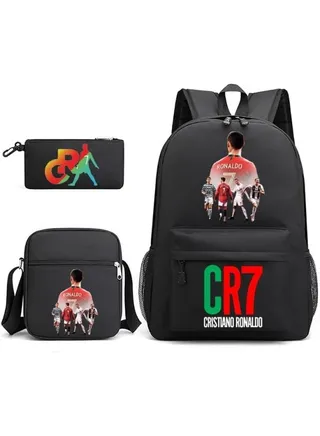 3PCS Backpack Set,CR7 Football Backpack,Large Capacity Casual Backpack with Lunch Bag and Pencil case for Boys Girls 