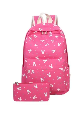 Set Of 2 Cartoon Rabbit Kids Backpack With Pencil Case 25011 Pink/White Pink/White 