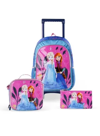 3in1 3D Disney Frozen Printed Backpack  Large Capacity Trolley School Bag With Lunch Bag & Pencil Bag  Water Resistant, Perfect for Girls Ages 3-8 