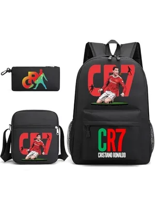 3PCS Backpack Set,CR7 Football Backpack,Large Capacity Casual Backpack with Lunch Bag and Pencil case for Boys Girls 