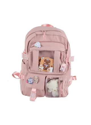 Kawaii Backpack Large Capacity Cute Bear Accessories Backpack for School Multi Pocket Japanese School Bag for Teen Girls 