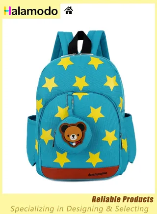 Kids Backpacks, Toddler Backpack, School Bags for Girls, Cartoon Cute Kids Travel Backpack, Children Book Bag, Mini Travel Bag, for Teens Boys Girls, with Small Wallet and Stars Printed Pattern 