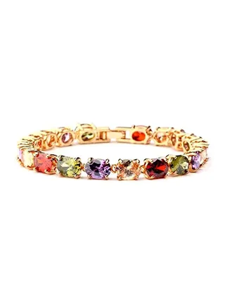 Copper 18 Karat Gold Plated Diamond And Zircon Stone Studded Bangle Bracelet 