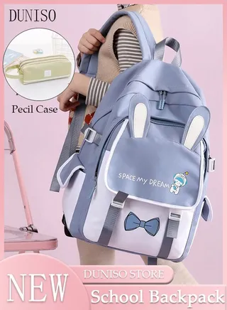 Girl's School Backpack with Pencil Case Waterproof Book Bag with Compartments for Teen Girl Kid Students Elementary School Kids' School Bag With Large Capacity 