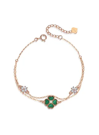 Gold Malachite Double Clover Bracelet 