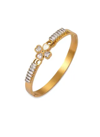 French Chic Elegant Heart Bracelet - Zirconia & White Shell Titanium Steel Accessory 