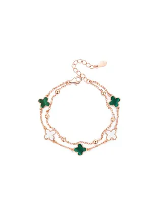 Rose Gold Malachite Clover Bracelet 
