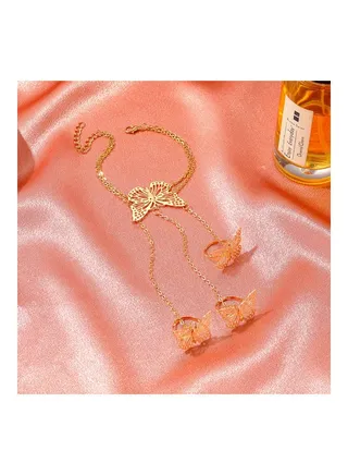 Women's Butterfly Shape Hollow Out Bracelet with Rings 