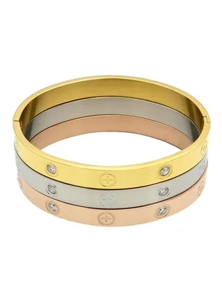 3-Piece Cross Screw Design Gold Plated Bracelets 
