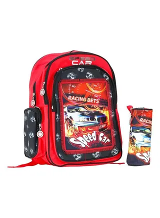 2-Pieces Speed Car School Backpack and Pencil Case 