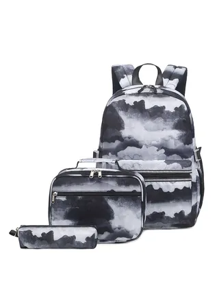 3-Piece Fresh Contrasting Colors Style School Backpacks For Girls Reduced Weight Printed Backpacks Set 