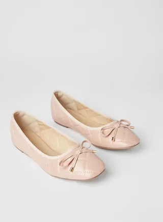 Stylish Textured Flat Slip-On Ballerina Nude Pink 
