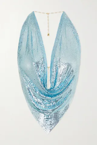 Rosantica - Mermaid Open-back Chainmail Halterneck Top - Blue