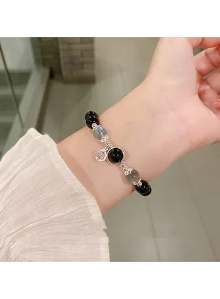 Black Crystal Matching Cat's Eye Bracelet 