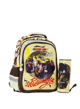 2-Pieces Speed Car School Backpack and Pencil - 14inch 