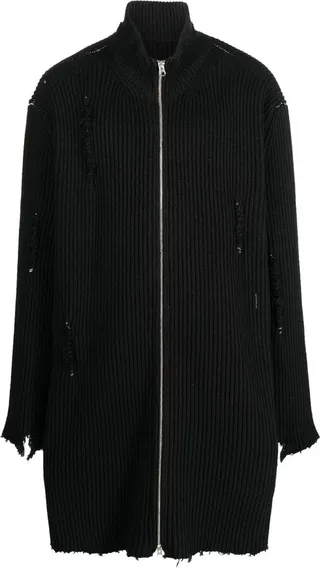 Distressed-Effect Zip-Up Jumper