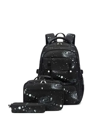 3-Piece Academic Style School Backpacks For Boy Starry Sky Printed Backpack Set 