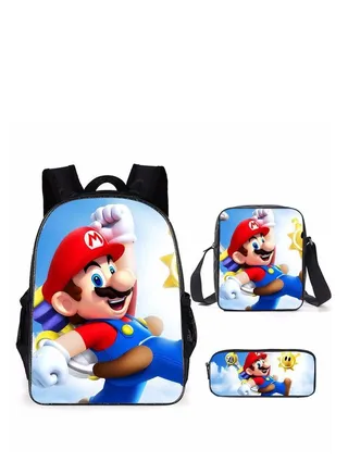 3 pcs Super Mario School Backpack Multicolour 