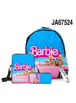 【School Season】 Girls Backpack Barbie Fashion Backpack Three-piece Set Students and Children Return to School Essential Laptop Bag General Leisure Bag 