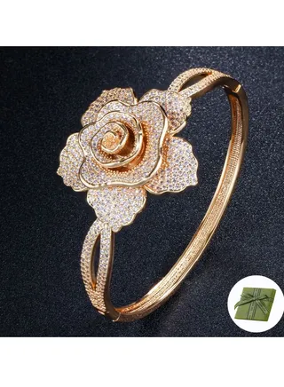 Party Jewelry 14k Gold Plated Opening Bracelet Bangle for Women 