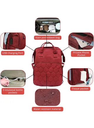 Expandable Baby Diaper Changing Backpack For Mother ,Red 