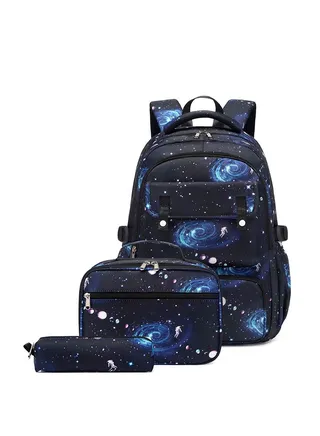 3-Piece Academic Style School Backpacks For Boy Starry Sky Printed Backpack Set 