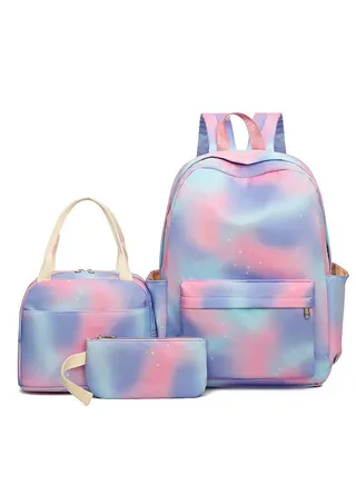 3pcs Printed Graphic Cute Functional Backpack Set Large Capacity Schoolbag and Shoulder Bag and Pencil Case for Kids/Girls  Purple/Pink 