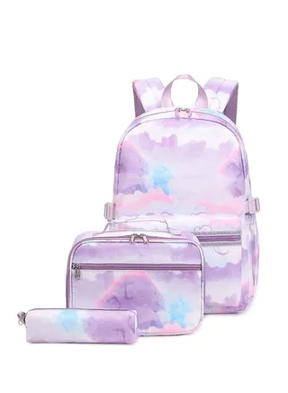 3-Piece Fresh Contrasting Colors Style School Backpacks For Girls Reduced Weight Printed Backpacks Set 