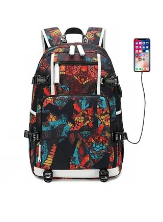 1-Piece Men's Korean Version Backpack Minimalist Middle School Student Backpack Heat Transfer Printed Casual Men's Backpack 