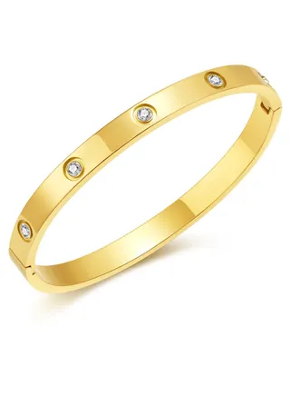 French Chic Bracelet - Elegant Stainless Steel with Zirconia Stones - Fashionable Women's Accessory 