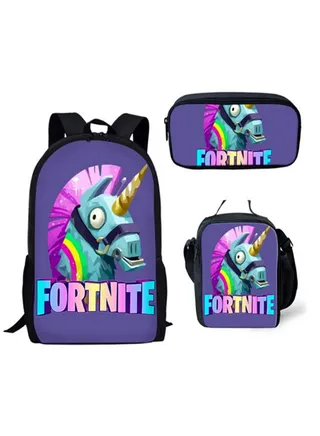 3-Piece Stylish Fortnite Game Bag Set School Backpack with Lunch Bag and Pencil Case for Kids 